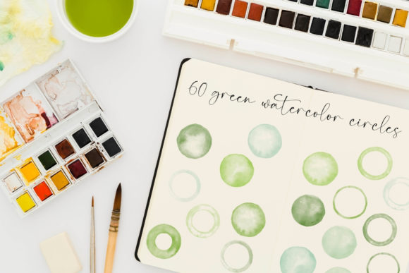 60 Green Watercolor Circles for Logo and Illustrations