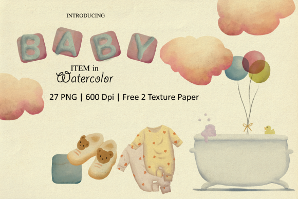 Baby Item Watercolor Pastel Illustrations