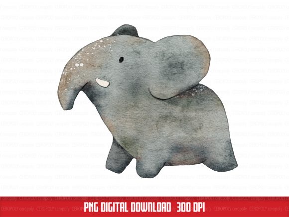 Cute Elephant Watercolor Illustration