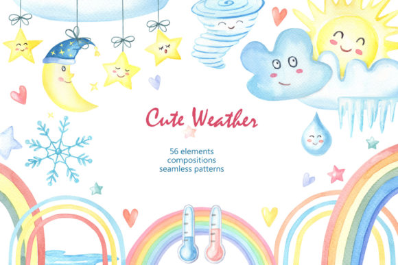 Cute Weather Watercolor Illustrations