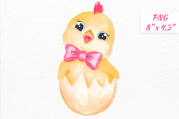 Easter Chicken Watercolor Clipart and Illustrations
