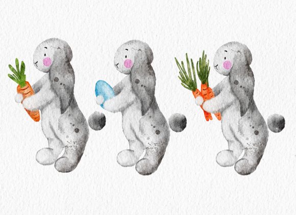 Easter Rabbits Cute Watercolor Png Illustrations
