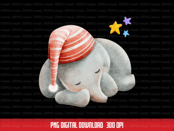 Elephant Sleep Watercolor Clip Art and Illustrations