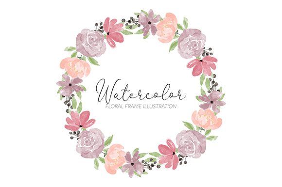 Floral Wreath Rose Peony Watercolor Illustrations