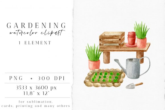 Gardening Watercolor Clipart Arrangement and Illustrations