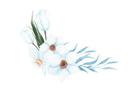 Handprinted Watercolor Light Blue Flower Illustrations