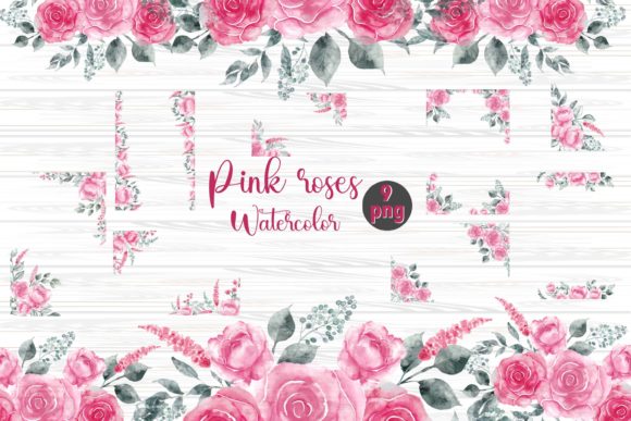 Pink Roses Frame Watercolor Floral Frame Illustrations