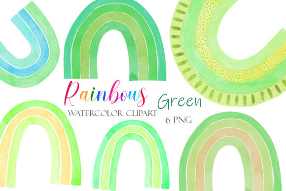 Simple Watercolor Green Rainbow Clipart and Illustrations