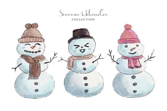 Snowman Hand Drawn Watercolor