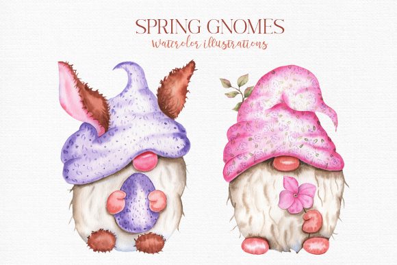 Spring Gnomes Watercolor Files and Illustrations