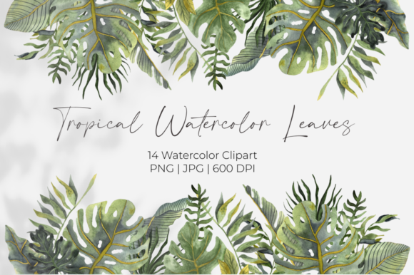 Tropical Watercolor Leaves Clipart