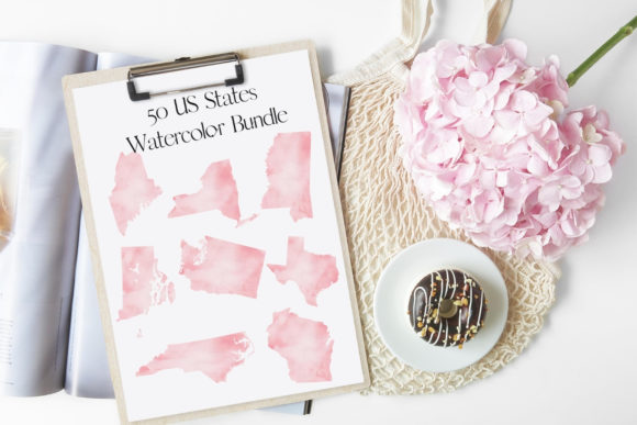 USA Map Pink Watercolor Clipart and Illustrations