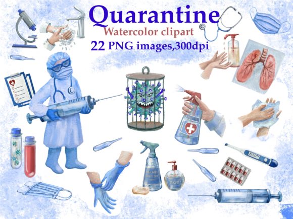 Vaccination, Virus Watercolor Clipart and Illustrations