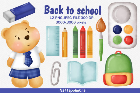 Watercolor Back to School Clipart Bundle and Illustrations