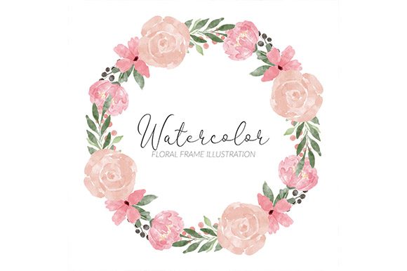 Watercolor Circle Wreath Floral Frame Illustrations