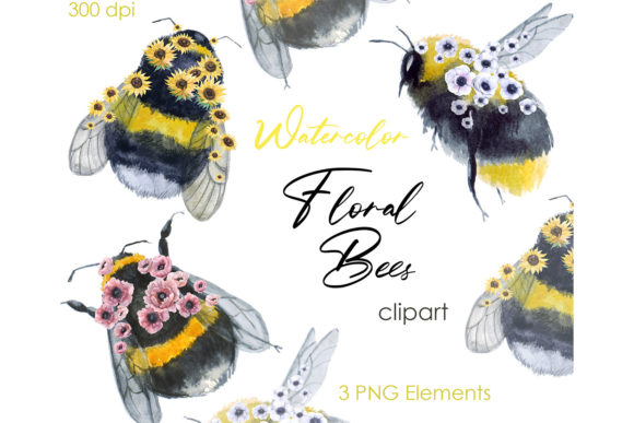 Watercolor Clipart Bumble Bee Postcards