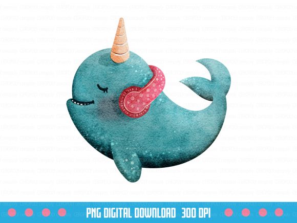 Watercolor Clipart Cute Blue Narwhal