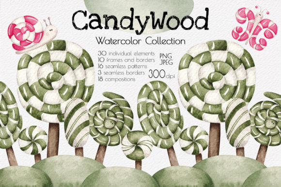 Watercolor Collection Candy Wood Illustrations