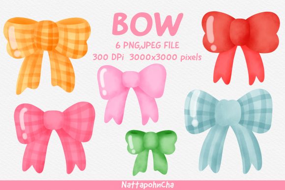 Watercolor Cute Bow Clipart Bundle and Illustrations
