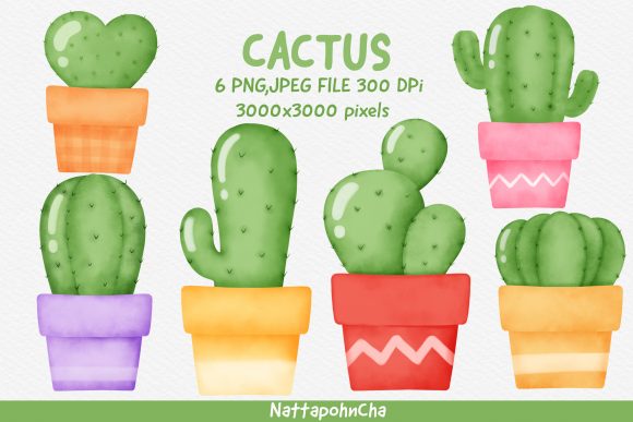 Watercolor Cute Cactus Bundle
