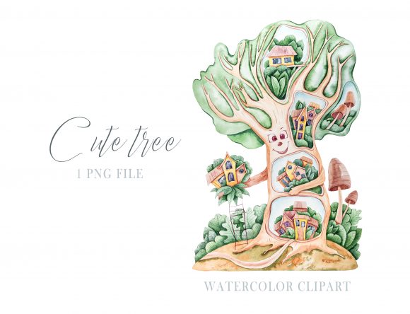 Watercolor Cute Nursery Tree Clipart