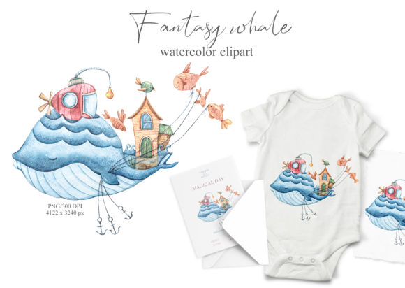 Watercolor Cute Nursery Whale Clipart and Illustrations