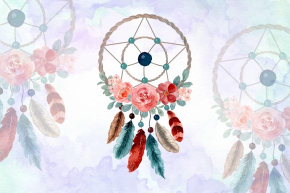 Watercolor Dream Catcher with Floral 14 Illustrations