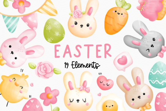 Watercolor Easter Bunny Clipart and Illustrations