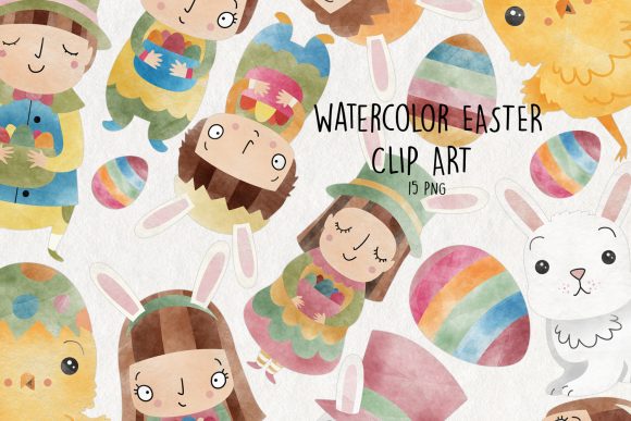Watercolor Easter Clipart Set of 15 Illustrations