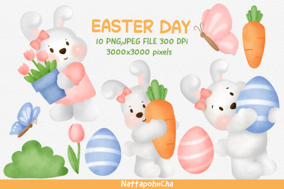 WATERCOLOR EASTER DAY BUNNY CLIPART Illustrations