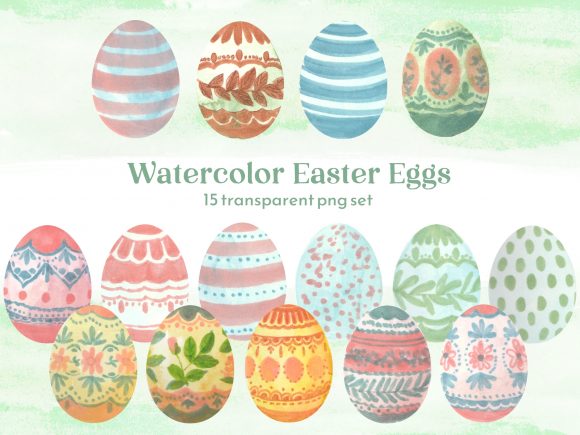 Watercolor Easter Egg Clipart Set