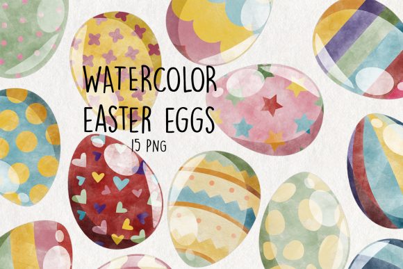 Watercolor Easter Eggs Set of 15 Illustrations