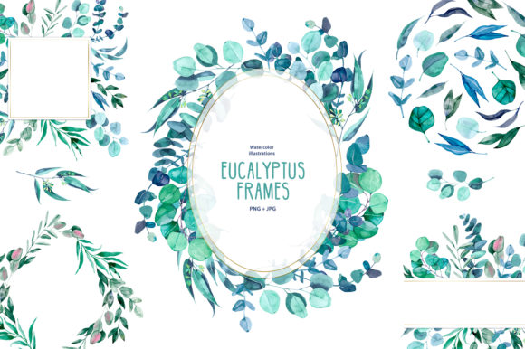 Watercolor Eucalyptus Frames Illustrations