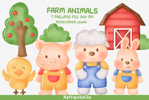 Watercolor Farm Animals Clipart Bundle