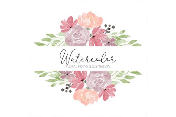 Watercolor Floral Frame with Rose Peony Illustrations