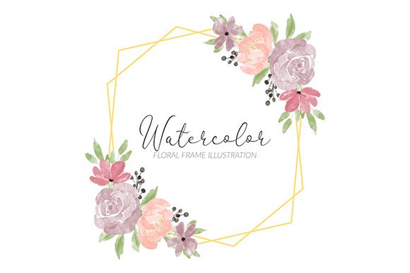 Watercolor Floral Rustic Golden Frame Illustrations