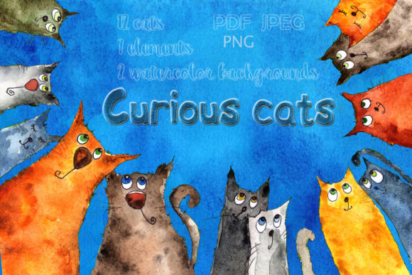 Watercolor Illustration Curious Cats