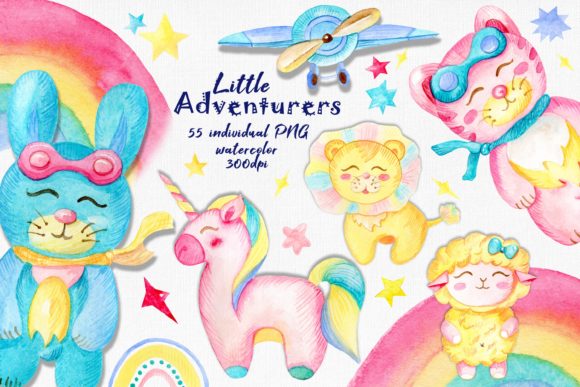 Watercolor Kids Unicorn Clipart and Illustrations