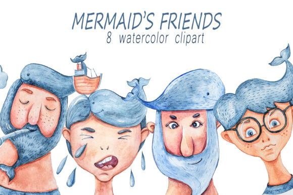 Watercolor Nautical Characters Clipart and Illustrations