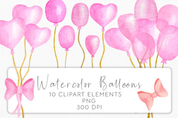 Watercolor Pink Balloons Clipart Set and Illustrations