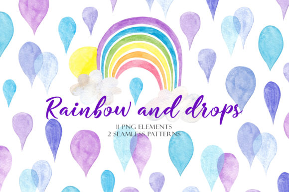 Watercolor Rainbow and Drops Illustrations