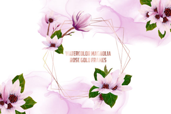 Watercolor Rose Gold Magnolia Frames Illustrations