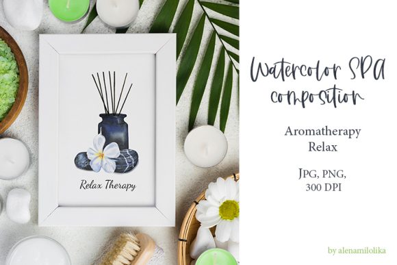 Watercolor SPA Composition. Aromatherapy Illustrations