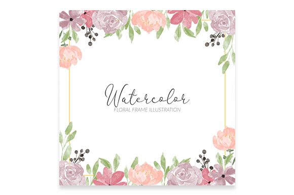 Watercolor Square Rose Floral Frame Illustrations