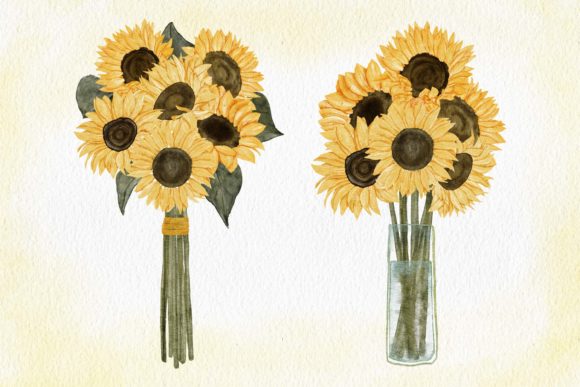 Watercolor Sunflower Bouquet with Jar Illustrations