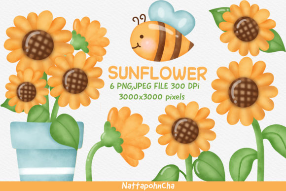 Watercolor Sunflower Clipart Bundle and Illustrations