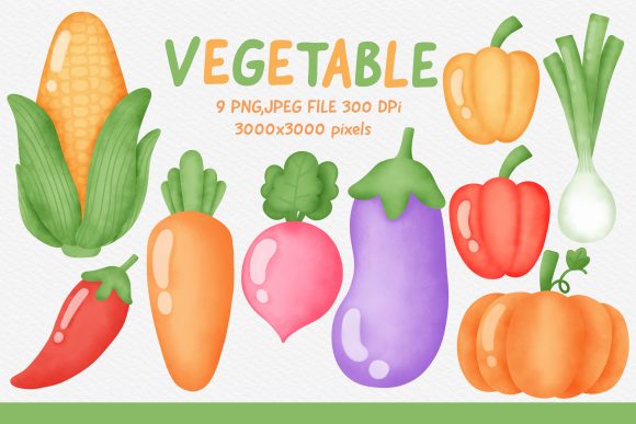 Watercolor Vegetable Clipart Bundle and Illustrations
