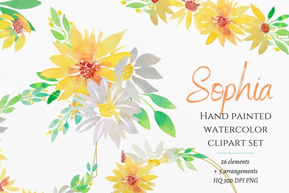 Watercolor Yellow Florals Clipart and Illustrations