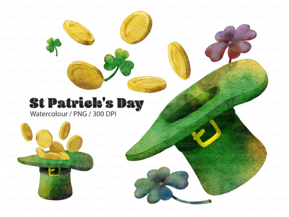 Watercolour Set for St Patrick's Day and Illustrations